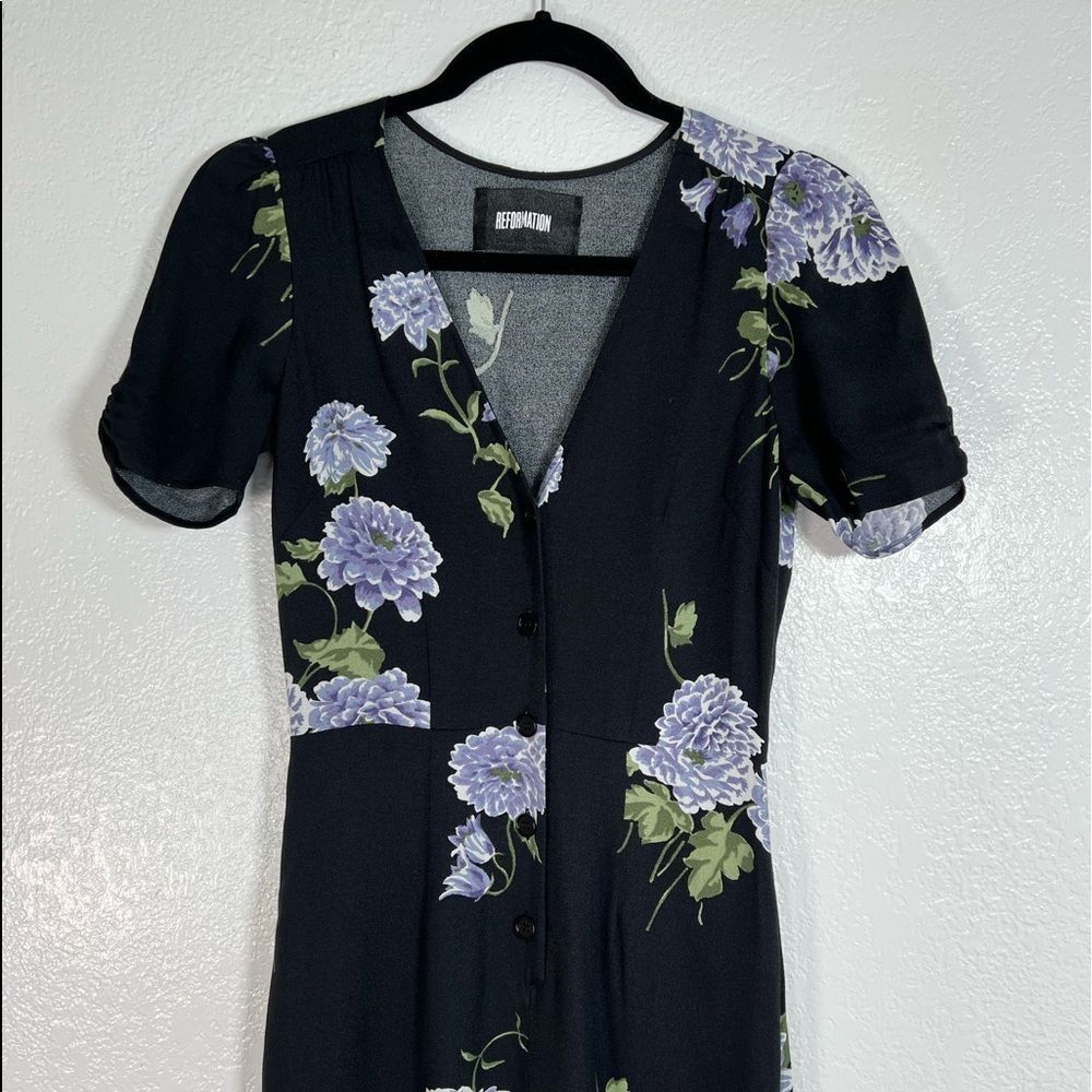 NWOT Reformation lilac floral print black pant wedding reception jumpsuit romper - Picture 3 of 10
